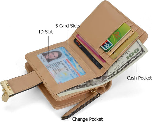 VODIU Women's Short Purse Leather Medium Wallet Leaf Bifold Card Coin Holder Small Purses Buckle Zipper Clutch...
