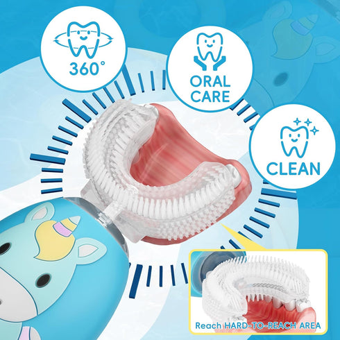 U Shaped Toothbrush Kids Electric Age 2-12 with 4 Brush Heads,Rechargeable Toothbrush for Kids with 2 Modes,360-Degree Cleaning IPX7 Waterproof De...