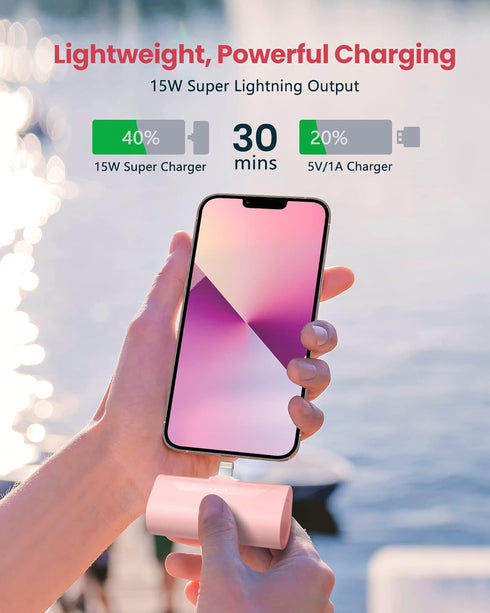 Pink Small Portable Battery Charger 4800mAh, Tiny Power Bank Ultra-Compact 15W Fast Charging Mini Battery Pack Power Charger for iPhone 14 Pro/13/...