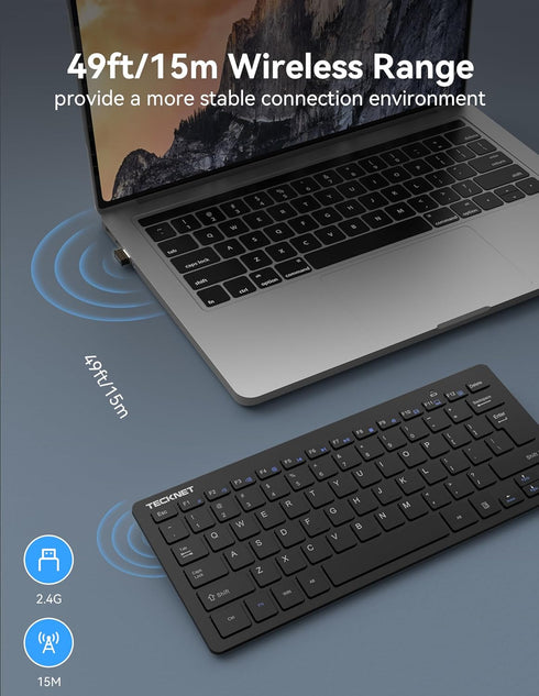 TECKNET 2.4G Wireless Keyboard, Small Wireless Keyboard with Media Hotkeys, Ultra Slim Compact Wireless Keyboard, 12-Month Battery Life, Compatibl...