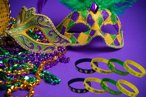 48 Pack Mardi Gras Party Favors Rubber Bracelets - Carnival Birthday Party Supplies Decorations Goodie Bag Stuffers Fillers Silicone Wristbands...