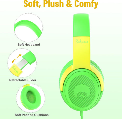 rockpapa Share 1 Kids Headphones Wired with Microphone & Share Port, 85dB/94dB Volume Limited, Cute Foldable Student Child Boys Girls Headphones f...