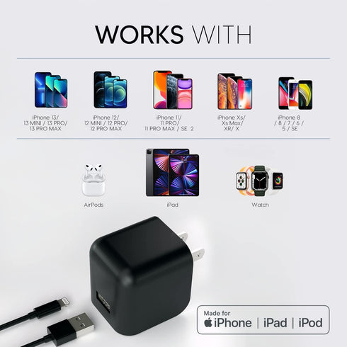 TALK WORKS USB Cable Compatible w/iPhone 14/14 Plus/14 Pro/14 Pro Max, 13/13 Mini/13 Pro/Max, 12/Mini/Pro/Max, Phone, AirPods, iPad-5' Lightning C...