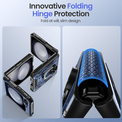 VEGO for Galaxy Z Flip 5 Case, Samsung Z Flip 5 case with Screen Protector & Hinge Protection, 360° Ring Kickstand, Full Body Protective Cover Cas...