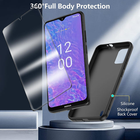 for Nokia C210 Case with Tempered Glass Screen Protector Slim Full-Body Silicone Bumpers Anti-Scratch Shockproof Protective Phone Case Cover for N...