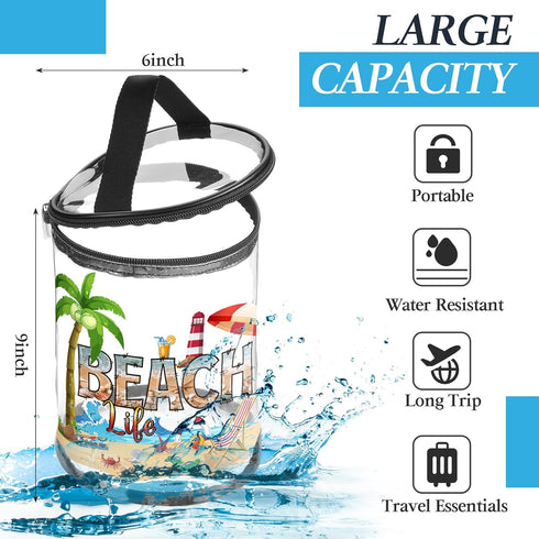 Sanwuta Beach Theme Clear Lotion Toiletry Bag Travel Makeup Case Waterproof PVC Cosmetic Bag with Handle Zipper Portable Survival Organizer Pouch ...