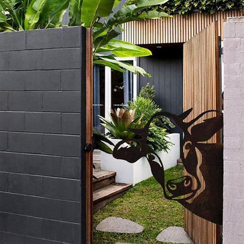 New Peeping Cow Metal Art Wall Decor Farm Outdoor,Fence Metal Silhouette Yard Art for Farmhouse Outdoor Garden Decor (Cow)...
