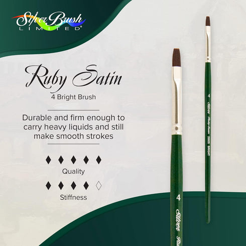 Silver Brush Limited 2502S4 Ruby Satin Bright Brush for Fluid and Flow Acrylics, Size 4, Short Handle...