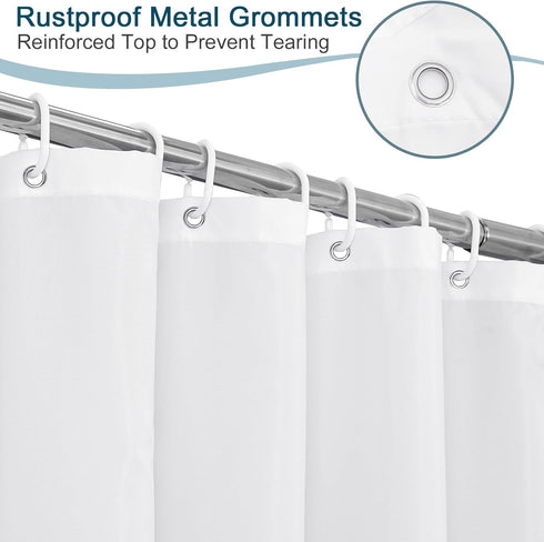 Long Shower Curtain Liner 78 Inches Height-Water-repellent Fabric Shower Curtains Set With 12 Hooks, White Bathroom Curtain Weighted Bottom Machin...