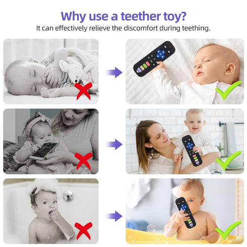 Chuya Baby Remote Control Teether Toy Chew Toy for Babies 0-24 Months Teething Relief Baby Toys for Infants Black+Purple...