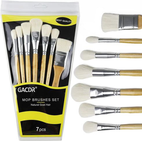 Gilding Brush Set, 7 Pieces Versatile Goat Hair Blending Mop Brushes for Acrylic Painting Wartercolor Foil Gold Leaf Flakes Sheets...