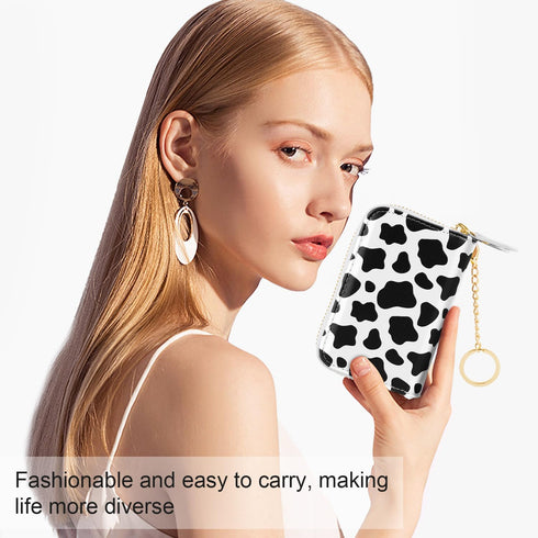 Credit Card Holder Small Double Zipper Card Wallet for Women with Keychain, Cow...