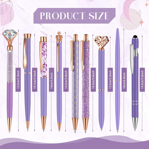 9 Pcs Ballpoint Pens Set Metal Crystal Diamond Pen Glitter Pen for Journaling Black Ink Pretty Cute Pens Fancy Pens Gifts for Women Girls Christma...