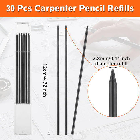 30 Pieces 2.8 mm Pencil Lead Mechanical Carpenter Pencil Pica Dry Pencil Refills Woodworking Pencils for Woodworking Scriber Marking Architect Dra...