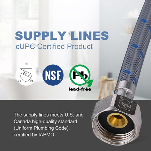 ARCORA 30” Length Faucet Hose Connects Bathroom Kitchen Sink to Water Supply Braided Nylon Supply Line with 3/8" Female Compression Thread x 1/2" ...