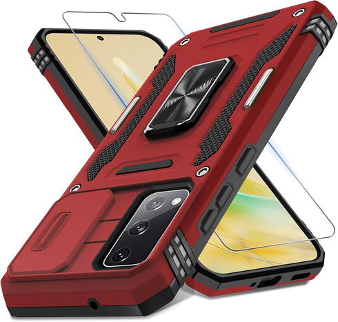 DEERLAMN for Samsung Galaxy S20 FE Case with Slide Camera Cover+Screen Protector (1 Pack), Rotated Ring Kickstand Military Grade Shockproof Protec...