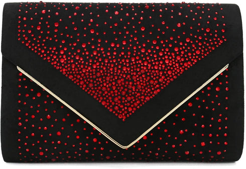 CHARMING TAILOR Envelope Purse Formal Faux Suede Clutch Rhinestone Evening Bag for Women Party Handbag...