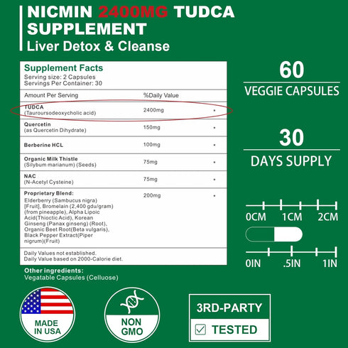 TUDCA Supplements 2400MG, Bile Salts Complex for Liver Detox & Gallbladder Cleanse, Anti-Aging for Men and Women, Digestive Health 60 Capsules...