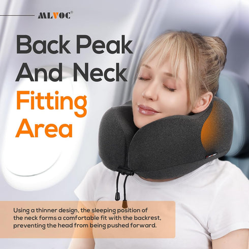 MLVOC Travel Pillow 100% Pure Memory Foam Neck Pillow, Comfortable & Breathable Cover, Machine Washable, Airplane Travel Kit with 3D Contoured Eye...