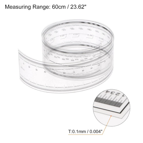 Film Flexible Ruler 60cm 0.1mm Scale with R Angle & Width Lines PET Plastic Folding Straight Ruler Calibration Soft Ruler Measuring Tool for Facto...