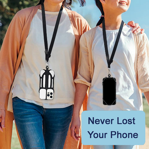Phone Lanyard, Phone Lanyards for Around the Neck, 2 in 1 Phone Strap with Silicone Phone Holder and Patch, Fits iPhone and Most Cell Phones (Blac...