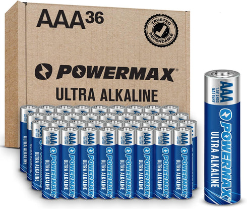 Powermax 36-Count AAA Batteries, Ultra Long Lasting Alkaline Battery, 10-Year Shelf Life, Reclosable Packaging...