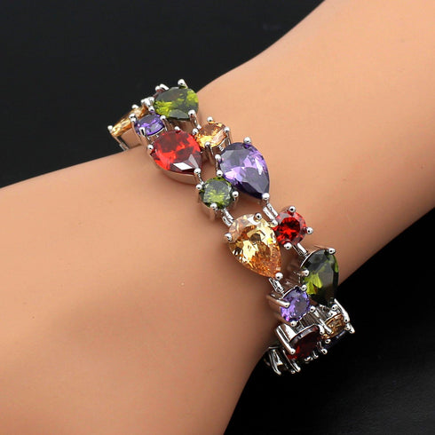 Silver Bangle Bracelets For Women Classic Fashion Bracelet with Gemstone Garnet White Topaz Amethyst Citrine Peridot Pink Topza 8 Inches...