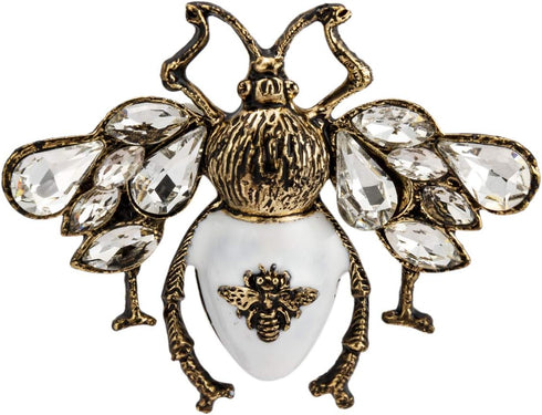 Knighthood Brooch Pin White and Matte Gold Bee With Stone Champagne Stone MultiColour Owl Lapel Pin Accessories for Men Women...