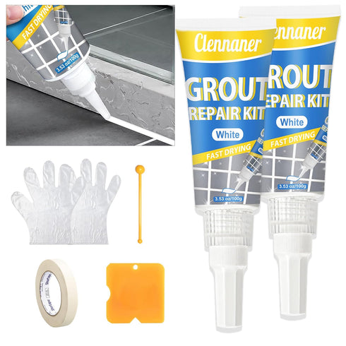 Tile Grout Repair Kit, 2 Pack Tile Grout Filler Tubes, Grout Cleaner for Tile Floors Sink Bathroom Shower Kitchen, Grout Sealer Restore and Renew ...