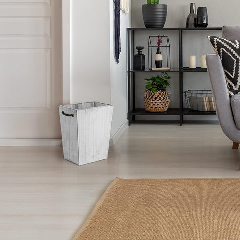 Wood Wastebasket Trash Can Rustic Farmhouse Square Garbage Container Bin with Decorative Metal Handle for Bedroom, Living Room, Bathroom & Office...