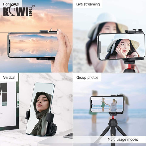 KIWIFOTOS Phone Tripod Mount, Phone Camera Grip Handle Holder with Detachable Bluetooth Shutter and Cold Shoe Adapter for iPhone 14 15 Samsung Sma...