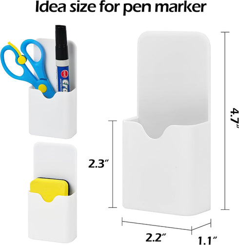 Simetufy 2pcs Magnetic Pen Holder, Magnetic Whiteboard Marker Holder, Mgnetic Pencil Holder for Refrigerator, Magnetic Pencil Holder for Locker(Wh...