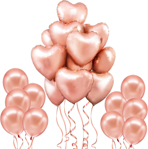 KatchOn Big Rose Gold Heart Balloons - 18 Inch, Pack of 20 | Rose Gold & Blush Pink Heart Shaped Balloons | Valentines & Galentines Day Decoration...