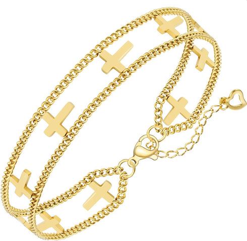 Jewlpire Solid 18K Over Gold Bracelet for Women, Silver/Gold Bracelet Jewelry for Women Evil Eye/Beaded/Tennis/Paperclip/Cuban/Figaro/Herringbone ...