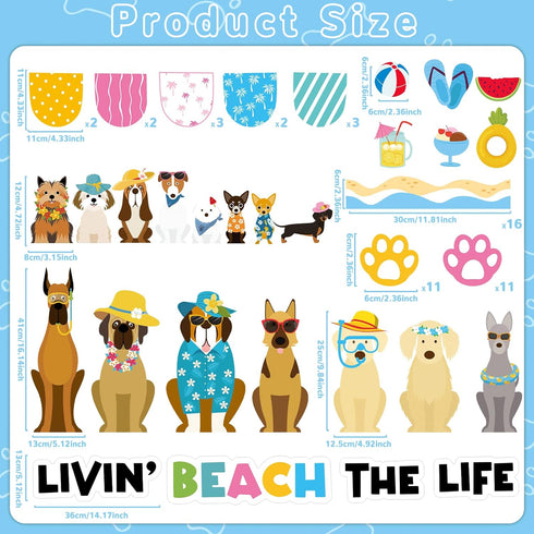 Summer Dog Bulletin Board Decorations Hawaiian Dog Theme Classroom Back to School Bulletin Board Border Set Cute Puppy Pet Dog Paw Paper Cutouts f...