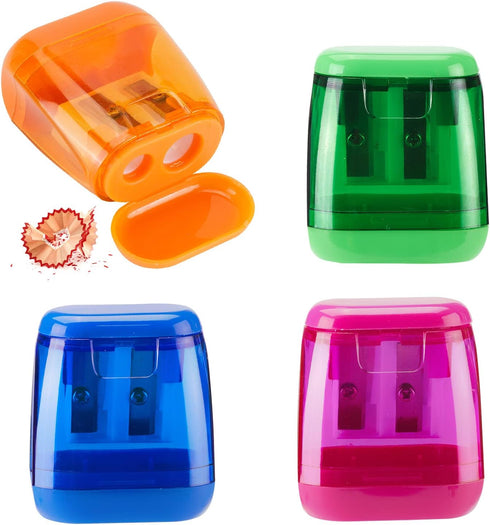 Colored Pencil Sharpeners Manual, Hand Held Small Compact Pencil Sharpener for Kids with Lid Dual Hole, (8-11mm) No.2/Makeup Pencils Classroom Adu...