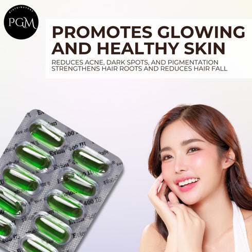 50 Evion Capsules Vitamin E for Glowing Face,Strong Hair,Acne,Nails, Glowing Skin 400mg...