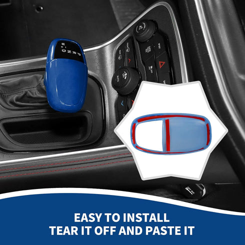 Gear Shift Knob Cover Handle Protector Trim Sticker Interior Accessories Compatible with Dodge Challenger Charger 2015-2023 & Durango 2018-2022, B...