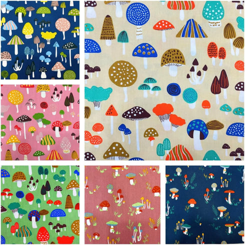 Mushroom Fabric Fat Quarters for Quilting,Cotton Printed Food Pattern Fabric Bundles 18x22,Botanical Woodland Theme SZRUIZFZ (6pcs)...