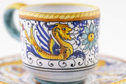 Fima ThatsArte.com - Italian Ceramic Espresso Cup & Saucer Raffaellesco, Deruta - Hand Painted, Handmade Coffee Cup Made in Italy, Deruta Pottery...