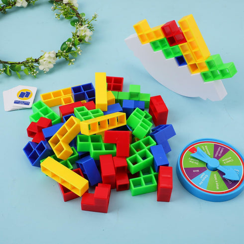 48pcs Block Stacking Toy with 22pcs Cards & Turntable Balance Board Game Building Block Toy for Kids Adults Family Party Games...