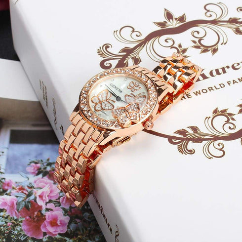 Weicam Women 3 Pc Simple Crystal Butterfly Watch Analog Quartz Wrist Watches Jewellery...