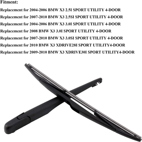 Rear Windshield Wiper Arm & Wiper Blade Set for BMW 2003-2010 BMW X3 E83 SUV Rear Windshield Back Wiper Arm Blade Replacement OEM #:61623400708 61...