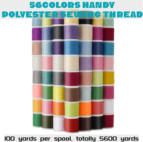 56 Spools Sewing Thread Kit for Hand Sewing and Machine Sewing Use, Colorful Polyester Thread Set 100 Yards Per Spool, 5600 Yards Total...