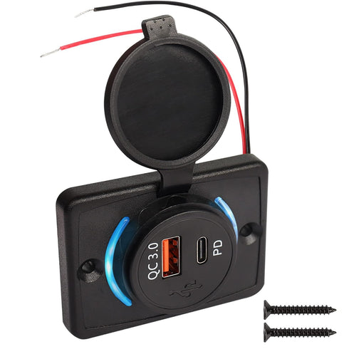 RV USB Outlet, 12 Volt USB Wall Outlet with 18W PD USB-C and Quick Charge 3.0 USB-A Charger Socket, Dual Port 12V-24V Quick Car Charger Panel Type...