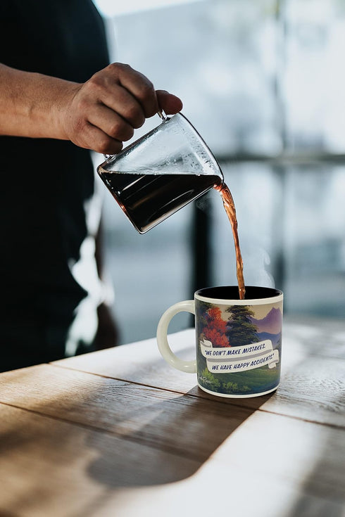 The Unemployed Philosophers Guild Bob Ross Heat Changing Mug - Add Coffee or Tea and a Happy Little Scene Appears - Comes in a Fun Gift Box...