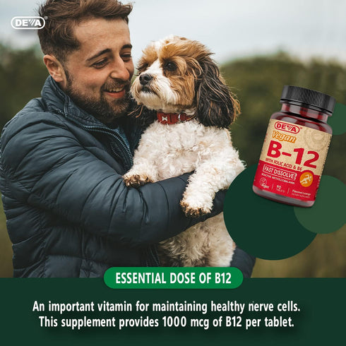 DEVA Vegan Vitamin B12 Fast Dissolve Supplement - Once-Per-Day Complex with 1000 Mcg Methylcobalamin B12, Folic Acid, B6 - Lemon Flavor - 90 Disso...
