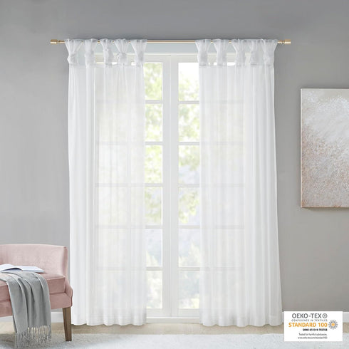 Madison Park Ceres DIY Twisted Tab Sheer Curtain, Pair Panels, Lightweight Window Treatment, Voile Privacy, Light Filtering Drape for Bedroom and ...