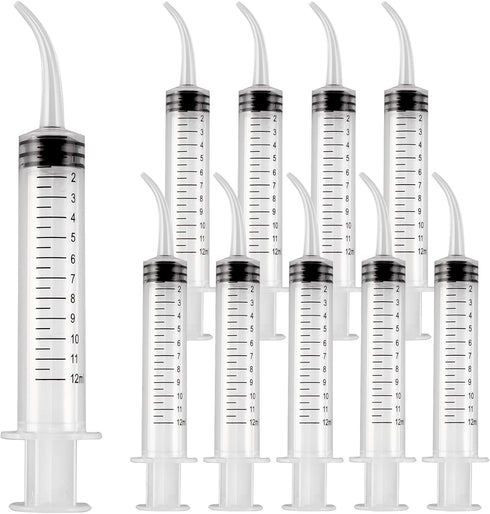 JMU 10 Pcs Dental Irrigation Syringe with Curved Tip, 12cc Wisdom Teeth Syringe with Measurement, Curved Syringe Dental, Tonsil Stone Syringe for ...
