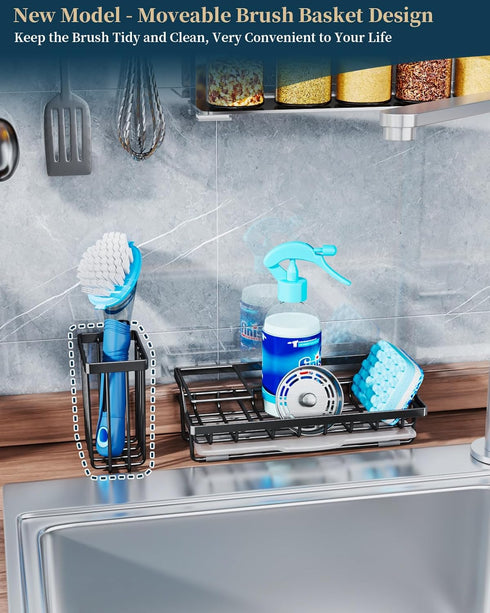Consumest Sponge Holder for Kitchen Sink - Sink Caddy Kitchen Sink Organizer with Removable Drip Tray for Countertop Dish Soap Dispenser Brush Sto...